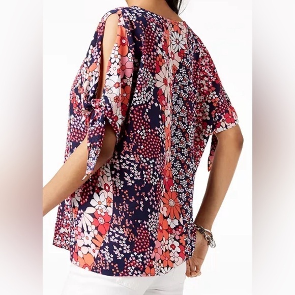 Michael by Michael Kors Floral Printed Split Sleeve Tie Blouse - Picture 2 of 9